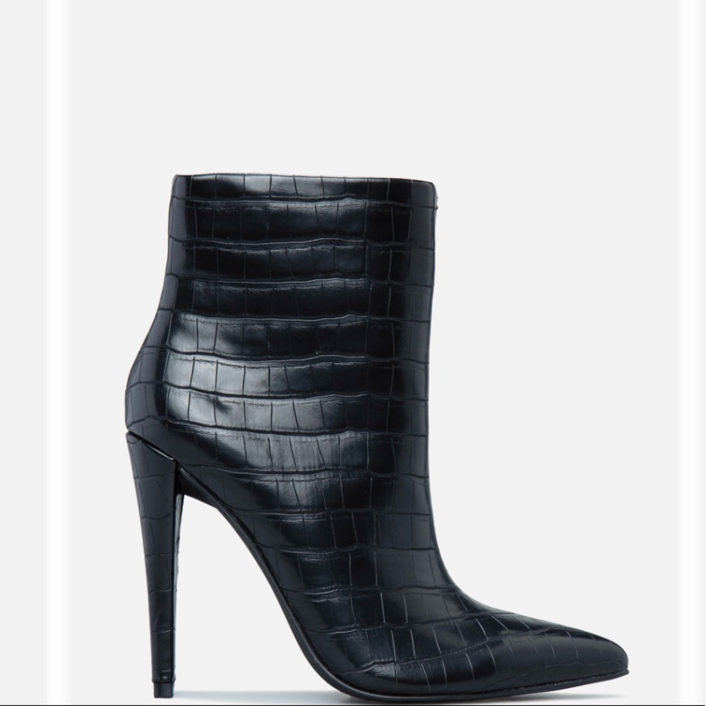 Black croc ankle boots